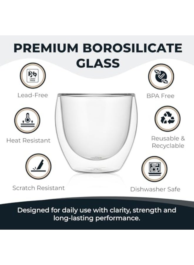 BLACKSTONE Double Wall Glass Coffee Mugs 250ML Hot & Cold Borosilicate Insulated Glasses for Home, Cafe & Restaurant, DG824 (Clear, 4 Piece Set) - Image 4