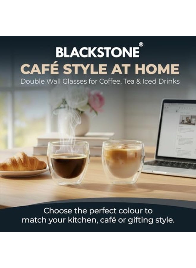 BLACKSTONE Double Wall Glass Coffee Mugs 250ML Hot & Cold Borosilicate Insulated Glasses for Home, Cafe & Restaurant, DG824 (Clear, 4 Piece Set) - Image 2