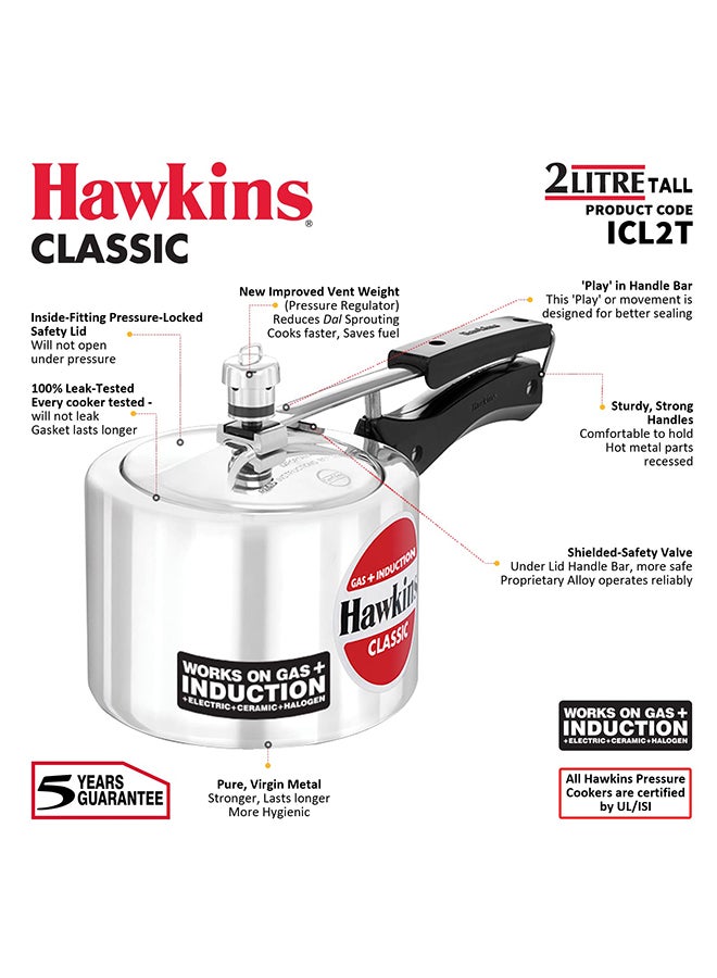 Hawkins 2Liters Classic Inner Lid Aluminium Pressure Cooker, Induction Cooker, Wide Design Pan Cooker (ICL2T) Silver  - Image 3