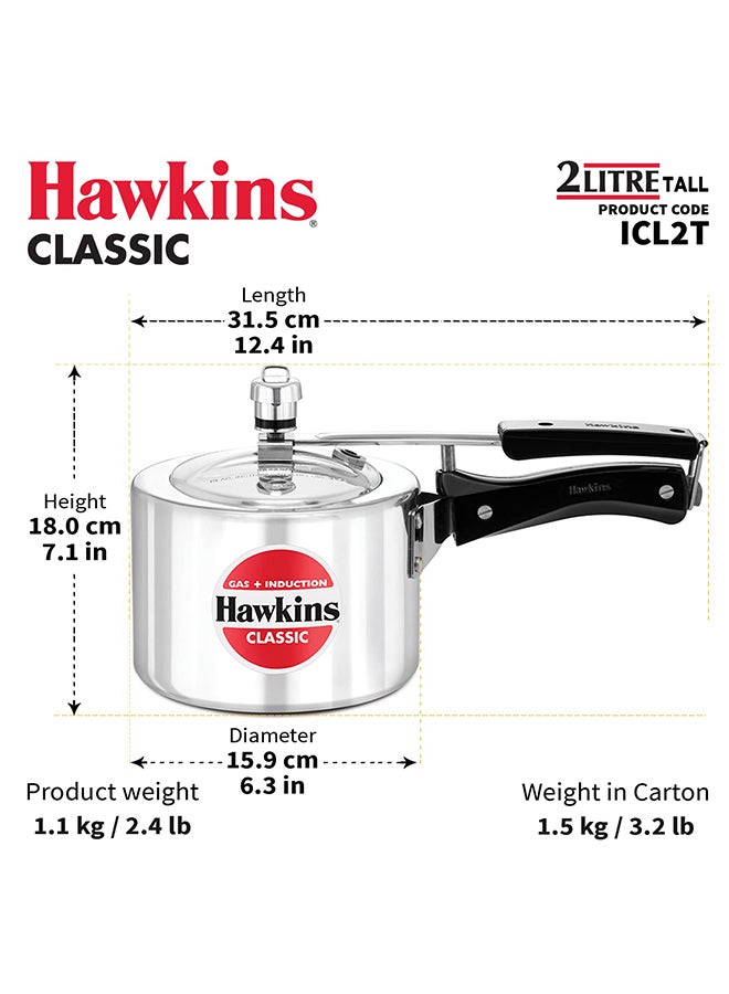 Hawkins 2Liters Classic Inner Lid Aluminium Pressure Cooker, Induction Cooker, Wide Design Pan Cooker (ICL2T) Silver  - Image 4