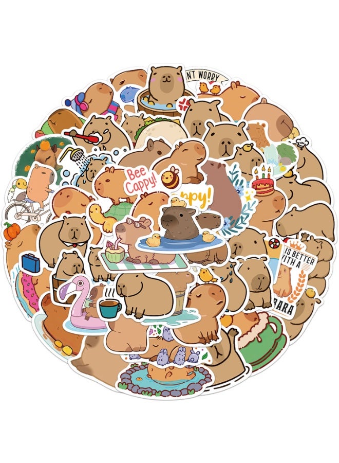 Capybara Stickers 50Pcs Capybara Waterproof Vinyl Decals for Water Bottles Laptop Luggage Cup Computer Mobile Phone Skateboard Decor - Image 1