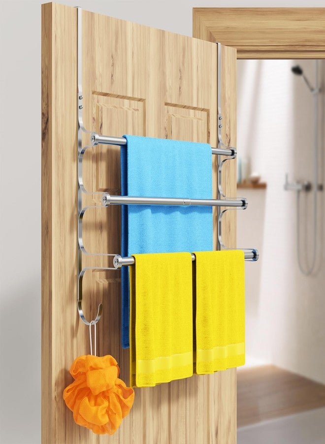 CANYAVE Over The Door Towel Rack, Over Door Towel Rack for Bathroom Door, Triple Towel Storage Holder with Hooks (Silver) - Image 2