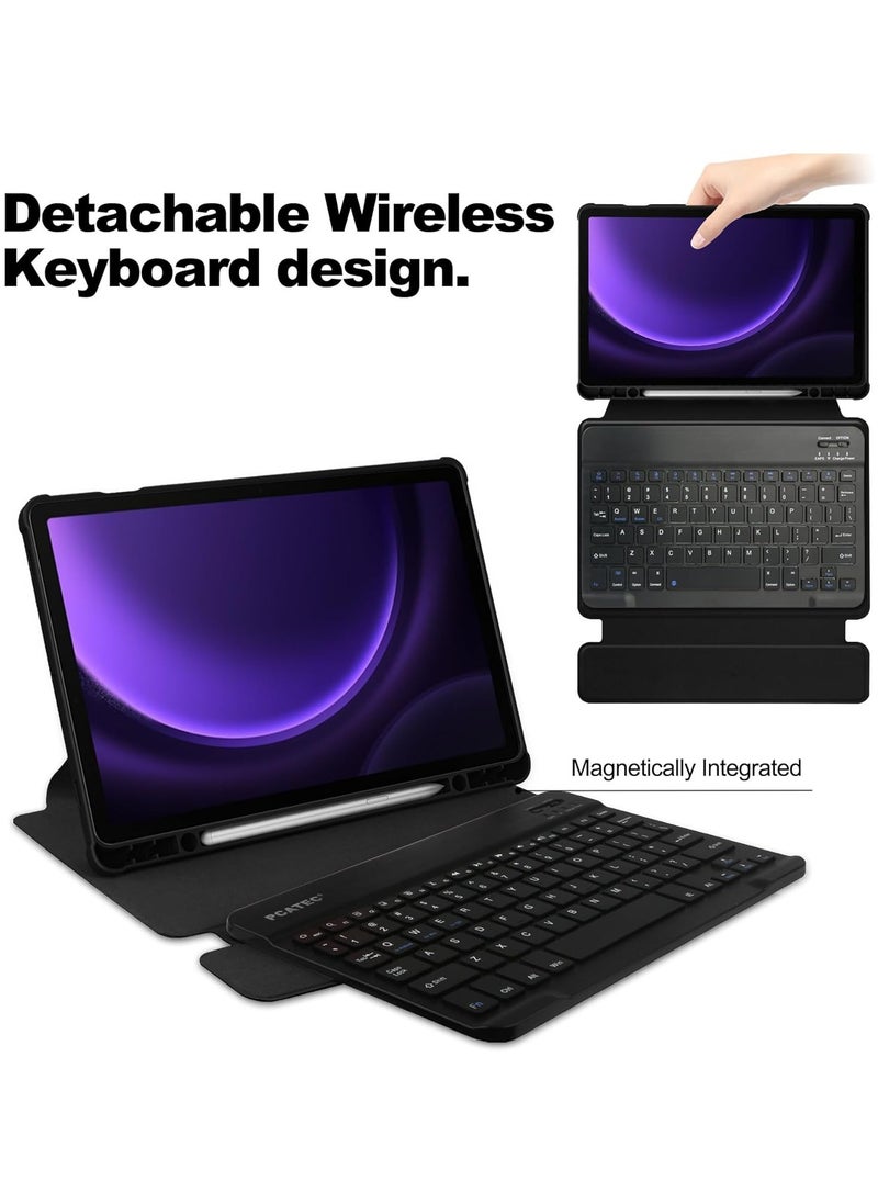 Generic - Keyboard Case Compatible with Samsung Galaxy Tab S9 FE Plus 2023 12.4 inch Rotating Stand Smart Tablet Cover Detachable Wireless Tab S9 FE+ Keyboard Case with Pen Holder - Image 1