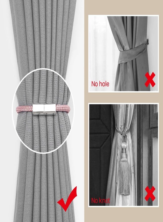 NICEEC 2 Pack Mini Magnetic Curtain Tiebacks Modern Simple Style Drape Tie Backs Elegant Hand Weave Rope Knot Decorative Curtain Holdbacks for Home & Office Window Drapery (Pink) - Image 3