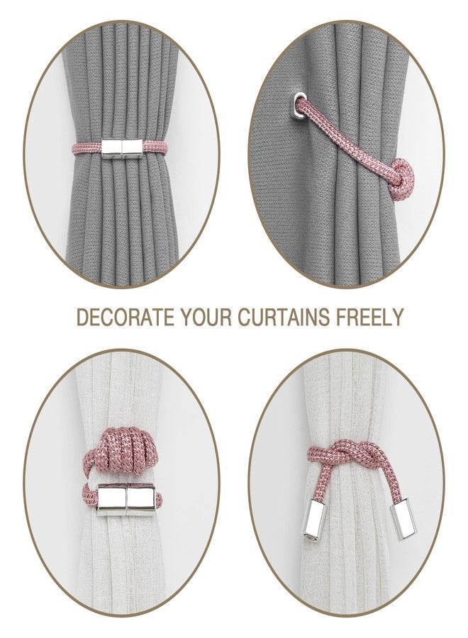 NICEEC 2 Pack Mini Magnetic Curtain Tiebacks Modern Simple Style Drape Tie Backs Elegant Hand Weave Rope Knot Decorative Curtain Holdbacks for Home & Office Window Drapery (Pink) - Image 5