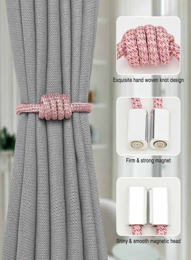 NICEEC 2 Pack Mini Magnetic Curtain Tiebacks Modern Simple Style Drape Tie Backs Elegant Hand Weave Rope Knot Decorative Curtain Holdbacks for Home & Office Window Drapery (Pink) - Image 2