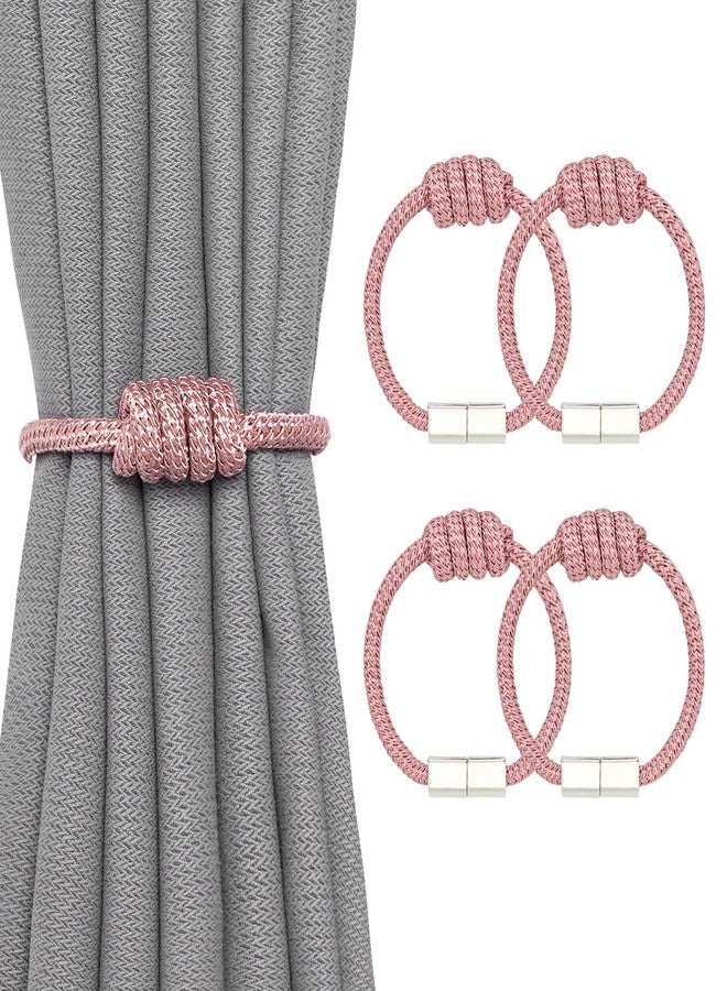 NICEEC 2 Pack Mini Magnetic Curtain Tiebacks Modern Simple Style Drape Tie Backs Elegant Hand Weave Rope Knot Decorative Curtain Holdbacks for Home & Office Window Drapery (Pink) - Image 1