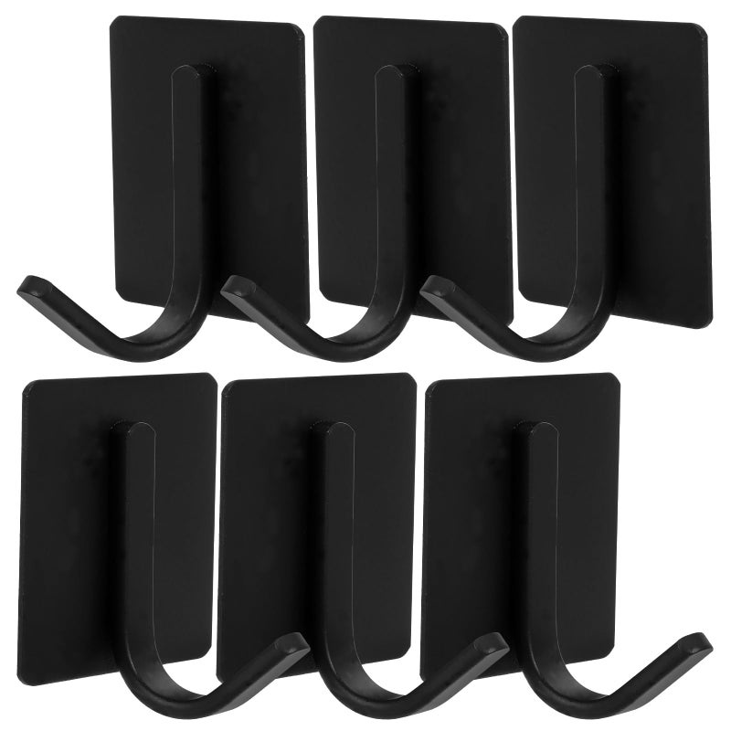 خطافات الحائط بدون حفر 6 قطع، خطافات مربعة قوية بلون أسود لاصقة للحمام والمطبخ والباب - Image 2