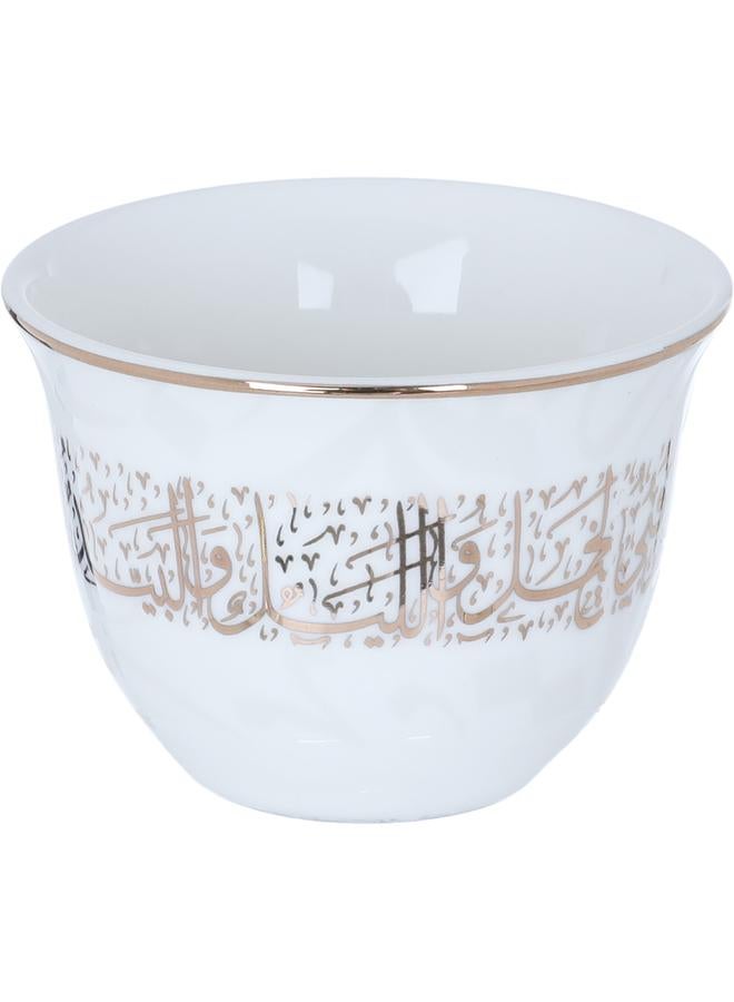 السيف  طقم تقديم الشاي والقهوة سهيل زجاجي + بورسلين مع صحون بنمط عربي 26 قطعة باللون الأبيض - Image 5