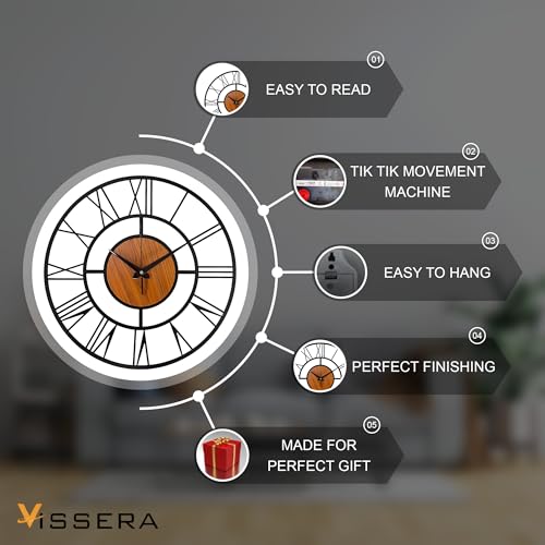vissera Metal Modern Wall Clock for Living Room | Unique Hanging Wall Clock for Wall Decoration | Antique Big Size Wall Watch for Home Decor Items, Bedroom, Office, Hall - Image 3