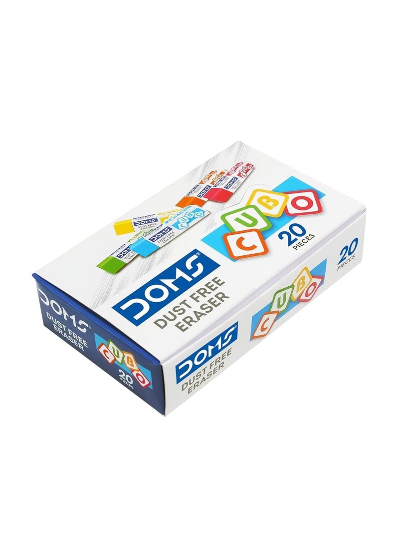 Doms Dust Free Cubo Eraser Box Pack | Comfortable Edge for Easy Handling | Non-Toxic & Safe for Kids | Attractive Body Colors | Pack of 20 Pcs - Image 3