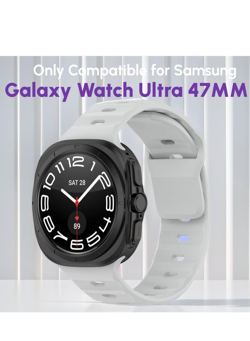 Compatible for Samsung Galaxy Watch Ultra 47mm Watch Band, Soft Silicone Sport Strap Women Men Replacement Accessory (White) - Image 2