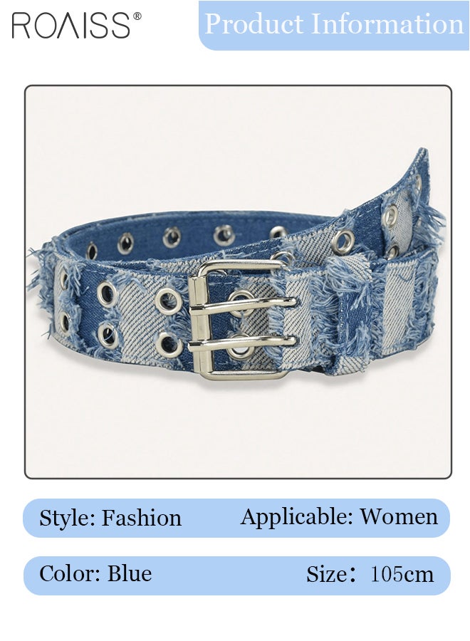 roaiss Women's Double Buckle Belt, Adjustable Denim Belt, Fashion Pin Buckle Casual Belt, Suitable for Women's Casual Dress Belt, Coat, Windbreaker Accessories，105cm - Image 2