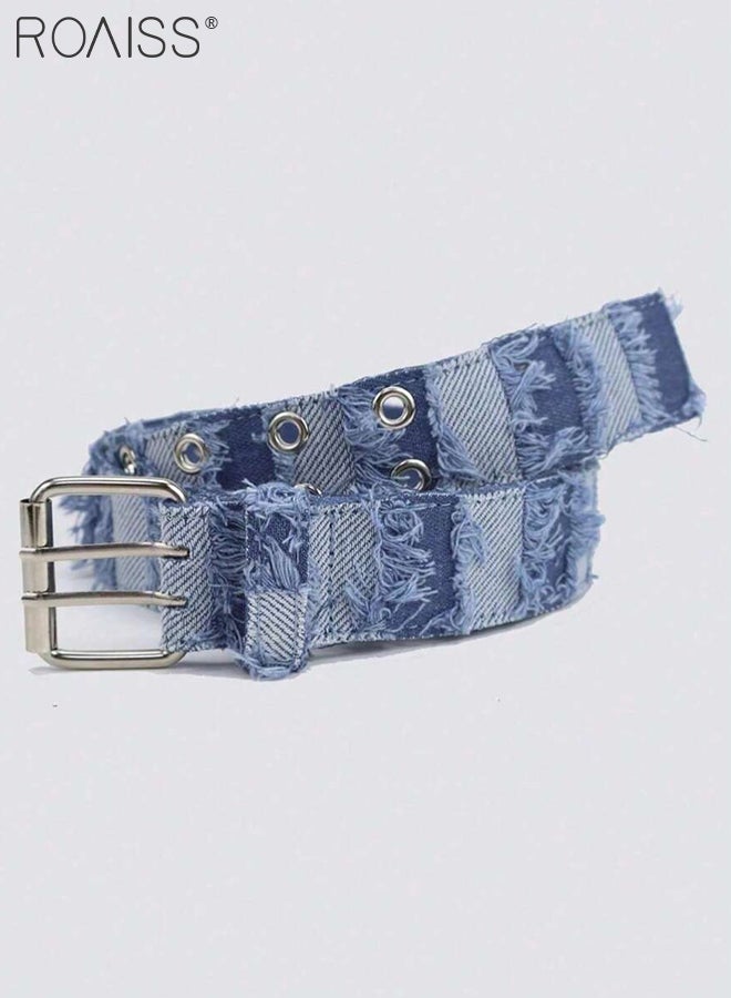 roaiss Women's Double Buckle Belt, Adjustable Denim Belt, Fashion Pin Buckle Casual Belt, Suitable for Women's Casual Dress Belt, Coat, Windbreaker Accessories，105cm - Image 5