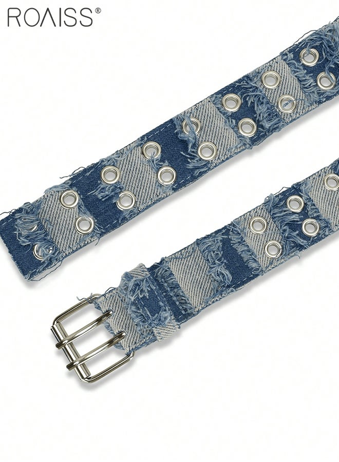 roaiss Women's Double Buckle Belt, Adjustable Denim Belt, Fashion Pin Buckle Casual Belt, Suitable for Women's Casual Dress Belt, Coat, Windbreaker Accessories，105cm - Image 4