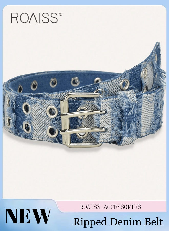 roaiss Women's Double Buckle Belt, Adjustable Denim Belt, Fashion Pin Buckle Casual Belt, Suitable for Women's Casual Dress Belt, Coat, Windbreaker Accessories，105cm - Image 1