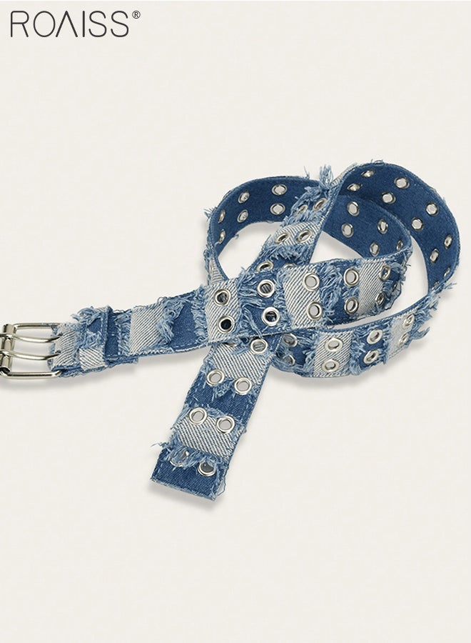 roaiss Women's Double Buckle Belt, Adjustable Denim Belt, Fashion Pin Buckle Casual Belt, Suitable for Women's Casual Dress Belt, Coat, Windbreaker Accessories，105cm - Image 3