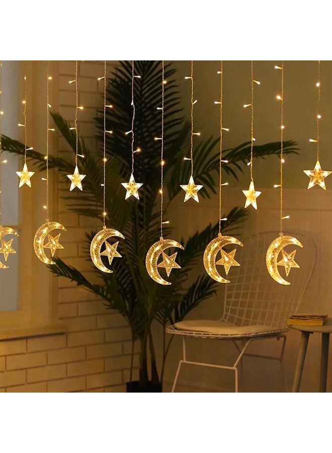 Ramadan dimple curtain with a crescent and star design – warm lighting for Ramadan decorations - Image 1