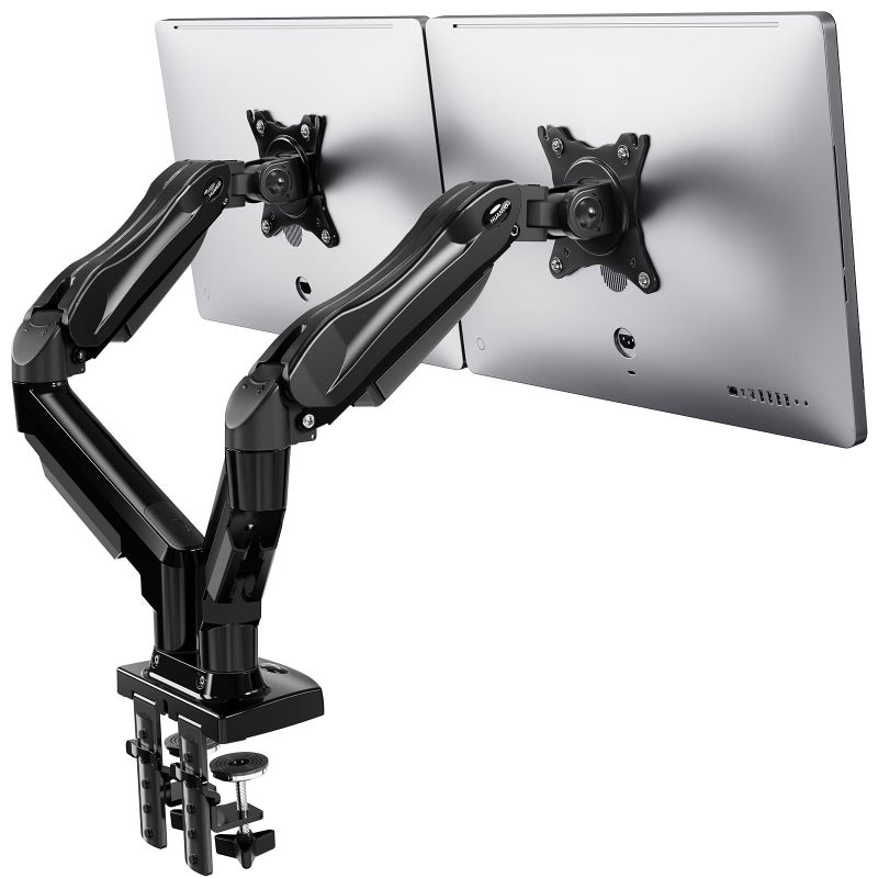 HUANUO Dual Monitor Arm Desk Mount for 13 to 32 Inches, Height Adjustable Screen Stand with Tilt, Swivel, and Rotation, VESA 75 & 100 mm, Supports up to 9 kg - Image 1