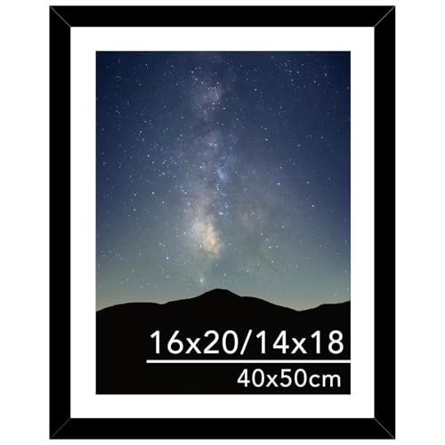 JCJMY 16x20 Picture Frame Black with 14x18 Mat for 40 x 50cm Diamond Art Painting, Display Photo 14x18 with Mat or 16 x 20 Without Mat, Wall Hanging Large Frame with Plexiglass, Black - Image 1