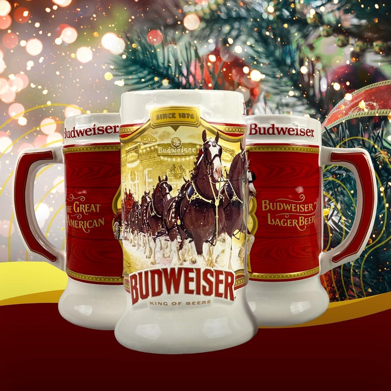 Budweiser 2024 91st Anniversary Limited Edition Collectors SERIES #45 Clydesdale Holiday Stein - Ceramic Beer Mug - Christmas Gift for Men, Father, Husband - Collectable Room Decor for Den, Man Cave - Image 2