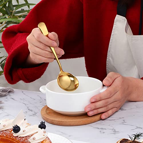 BISDARUN Broth Round Spoon Set, 12-Piece Reusable Stainless Steel Dinner Table Cereal Soup Spoon, Camping Ramen Spoons Gold - Image 4