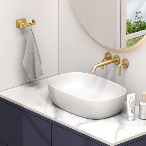Suyar Double Towel Hook Brushed Gold, SUS304 Stainless Steel Square Coat Robe Holder, Bathroom Kitchen Towel Hanger, Wall Mounted - Image 2