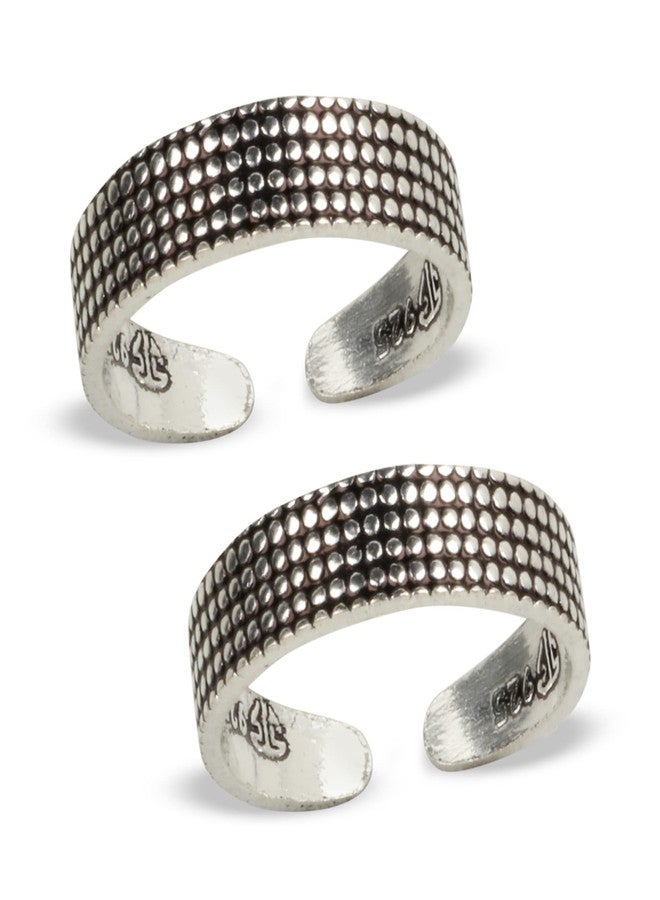 Silver Chest 925 Silver Toe Rings for women stylish silver bands for Girls Sterling Silver Plain Oxidised rings with 3D Dots Design - Image 4