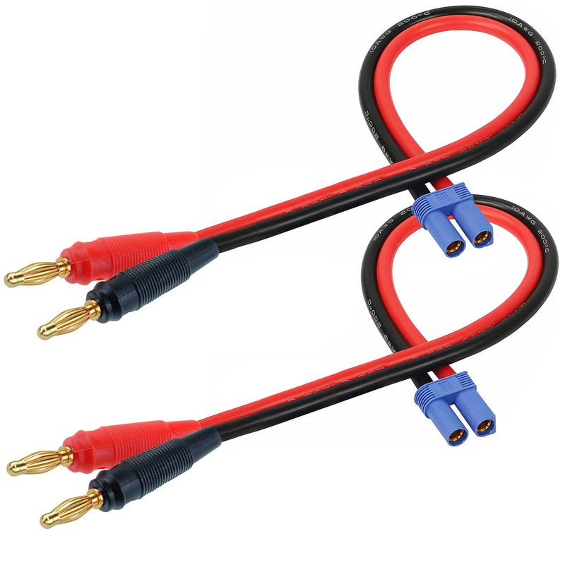 QOFOWIN EC5 Plug Connector Adapter EC5 Male Plug to 4mm Banana Male Connector Adapter with 12AWG 30CM118 inch Cable for RC Helicopter Vehicle ToysQuadcopter Car 2 Pack EC5 - Image 2