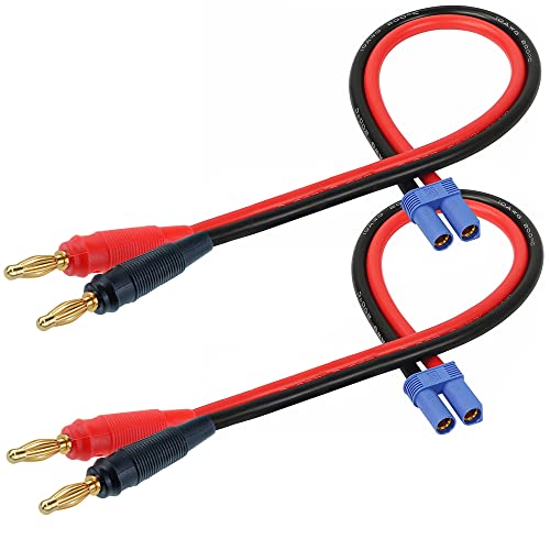 QOFOWIN EC5 Plug Connector Adapter EC5 Male Plug to 4mm Banana Male Connector Adapter with 12AWG 30CM118 inch Cable for RC Helicopter Vehicle ToysQuadcopter Car 2 Pack EC5 - Image 1