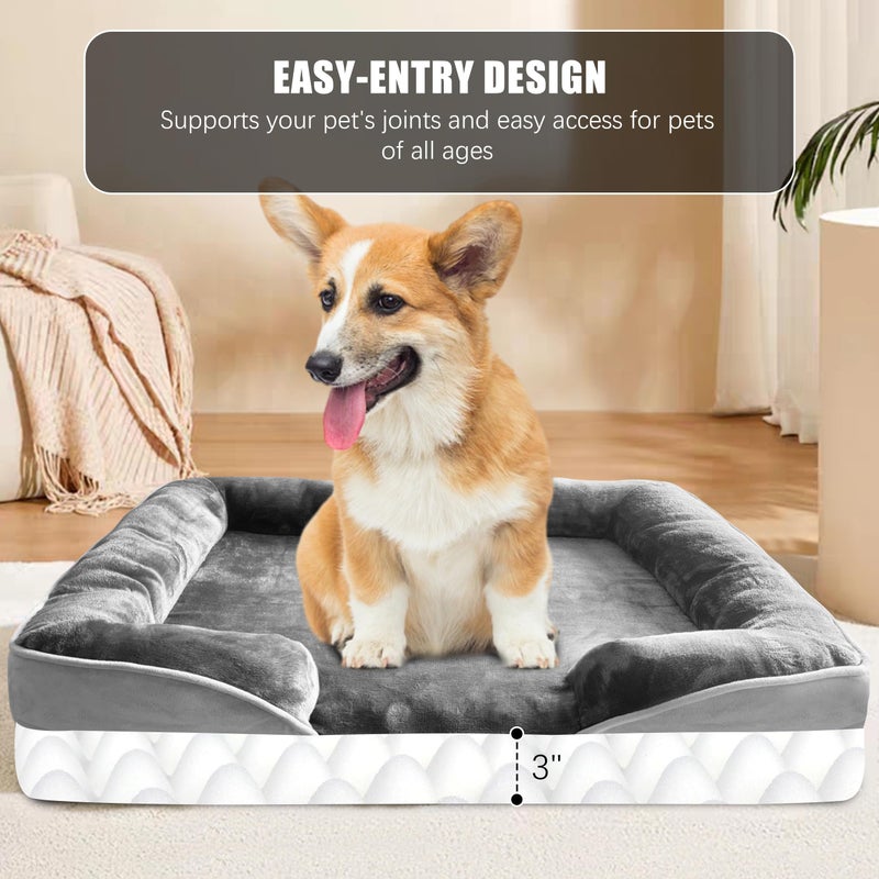 Spotted Play Orthopedic Dog Bed with Sides - Dog Sofa Beds for Medium Dogs, Supportive Foam Pet Couch Bed with Washable Removable Cover, Waterproof Lining and Non-Slip Bottom, Grey - M - Image 5