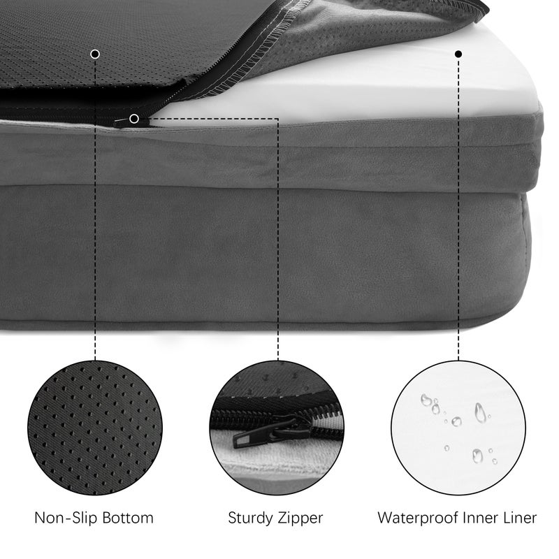 Spotted Play Orthopedic Dog Bed with Sides - Dog Sofa Beds for Medium Dogs, Supportive Foam Pet Couch Bed with Washable Removable Cover, Waterproof Lining and Non-Slip Bottom, Grey - M - Image 3