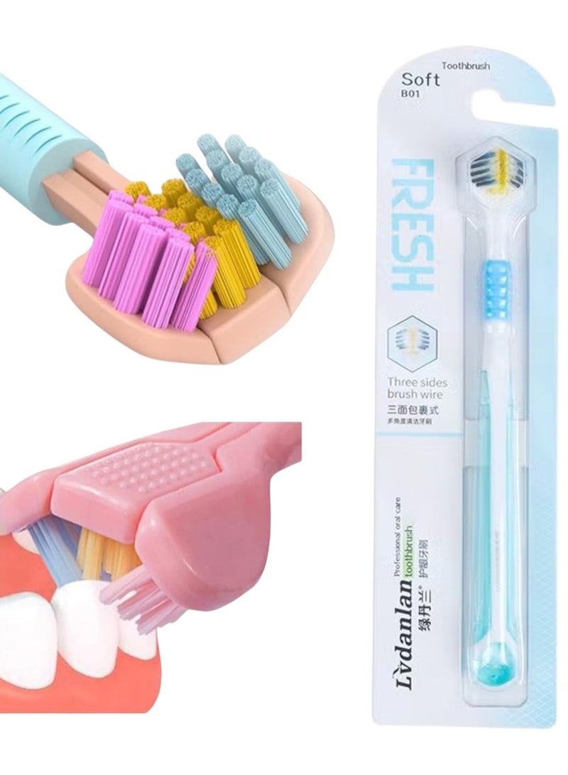 Fresh Triple-Sided Soft Bristle Toothbrush with Tongue Scraper – Complete Teeth & Tongue Cleaning Multicolour - Image 1