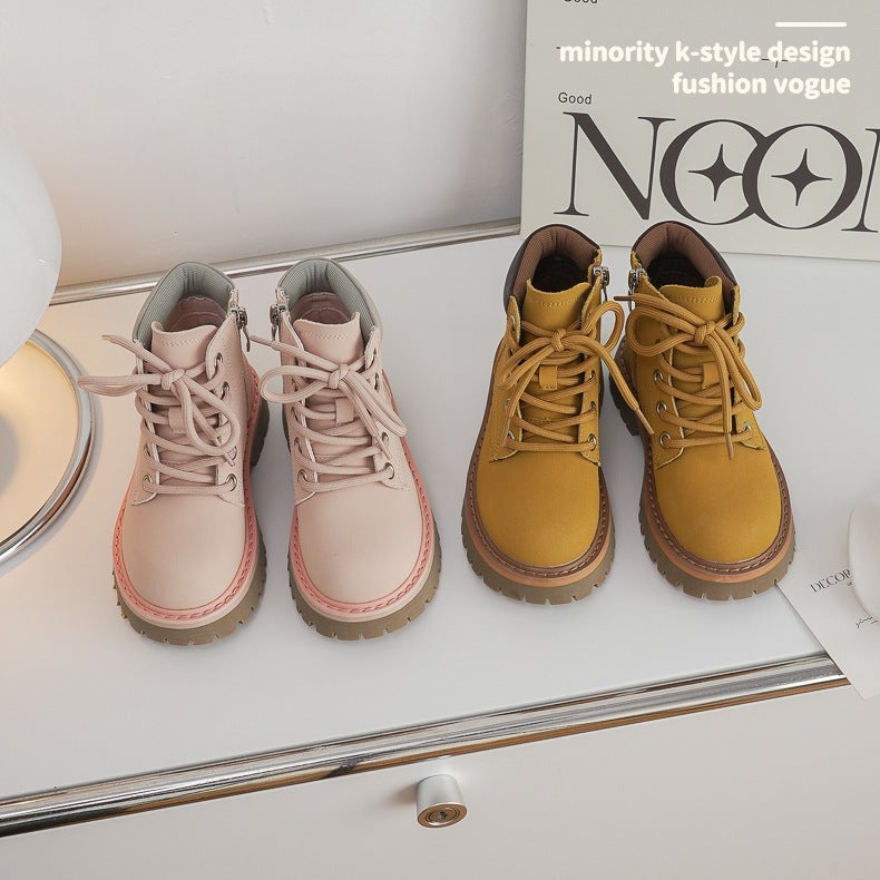 ins Niche Children's Shoes [Outdoor Martin Boots] Spring and Autumn New Men's and Women's Big Children's High-Top Chelsea Children's Leather Boots - Image 3