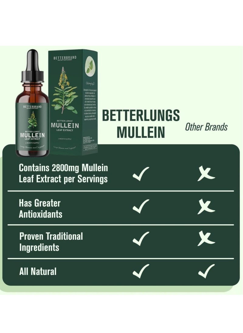 Mullein And Sparrow - Betterbrand BetterLungs Mullein Leaf Extract - Support Lung Cleanse & Respiratory Function for Healthy Breathing - Natural Supplement, Tincture Drops | Non-GMO, Vegetarian | 1 Month Supply - Image 1