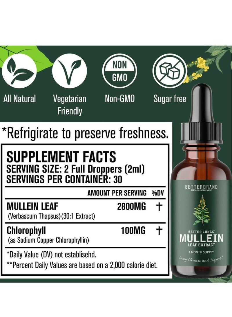 Mullein And Sparrow - Betterbrand BetterLungs Mullein Leaf Extract - Support Lung Cleanse & Respiratory Function for Healthy Breathing - Natural Supplement, Tincture Drops | Non-GMO, Vegetarian | 1 Month Supply - Image 1