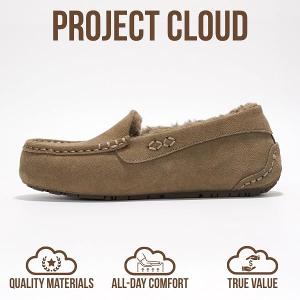 Project Cloud 100% Genuine Leather Slippers for Women - Fur Lined Outdoor Slippers for Women Footwear with Memory Foam - Stylish Womens Moccasin (Cathi, TAUP, 5.5) - Image 4