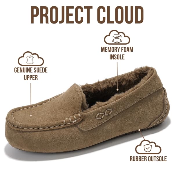 Project Cloud 100% Genuine Leather Slippers for Women - Fur Lined Outdoor Slippers for Women Footwear with Memory Foam - Stylish Womens Moccasin (Cathi, TAUP, 5.5) - Image 3
