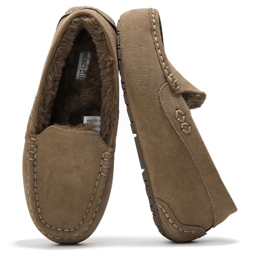Project Cloud 100% Genuine Leather Slippers for Women - Fur Lined Outdoor Slippers for Women Footwear with Memory Foam - Stylish Womens Moccasin (Cathi, TAUP, 5.5) - Image 1