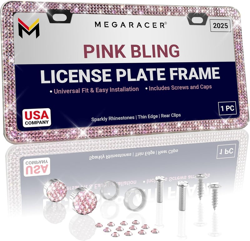 Mega Racer Pink Bling License Plate Frame with Rhinestones - Image 1