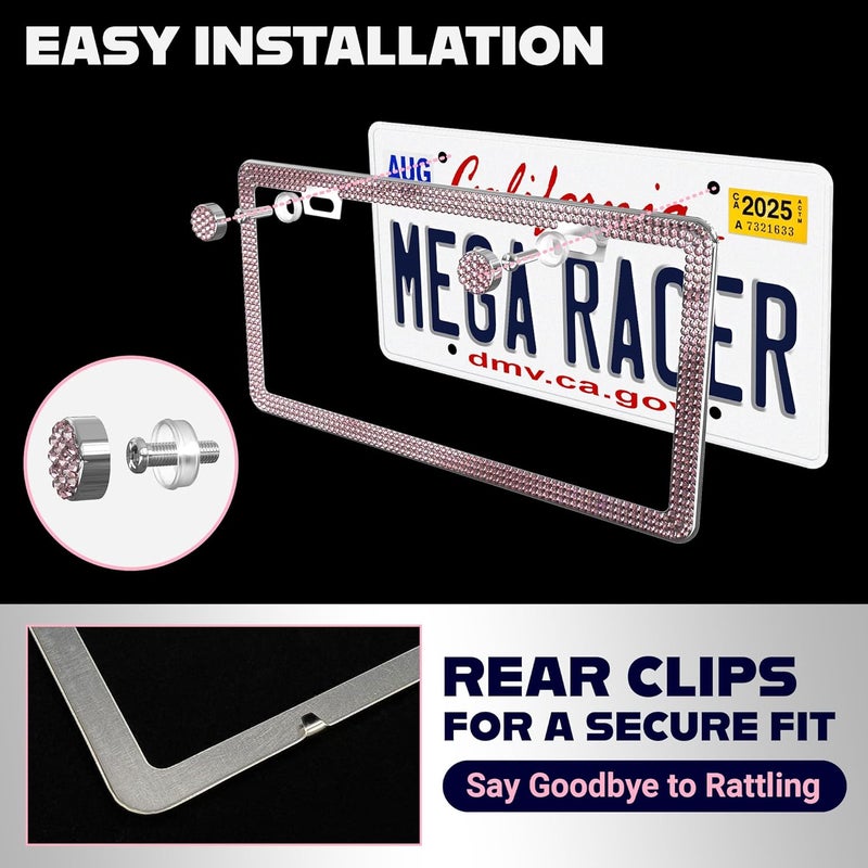Mega Racer Pink Bling License Plate Frame with Rhinestones - Image 5