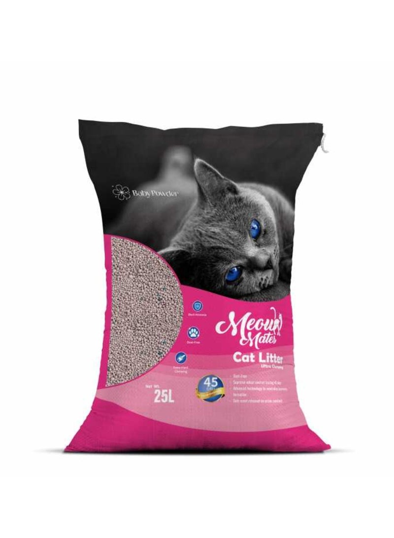 Meow Mates Bentonite Cat Litter - Baby Powder Scent 25L/20kg - Image 1