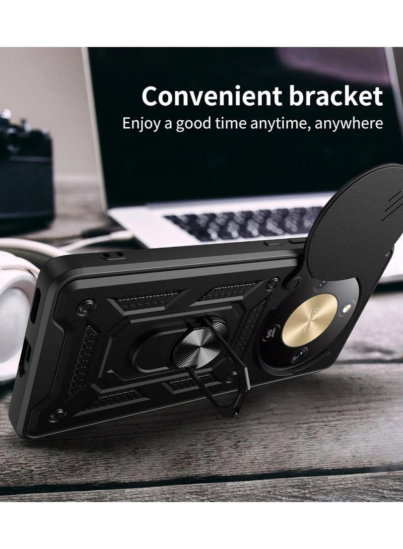 general Compatible with Honor X9d 5G Case with Slide Camera Cover Heavy Duty Military Grade Shockproof Magnetic Ring Holder Kickstand Case - Image 4