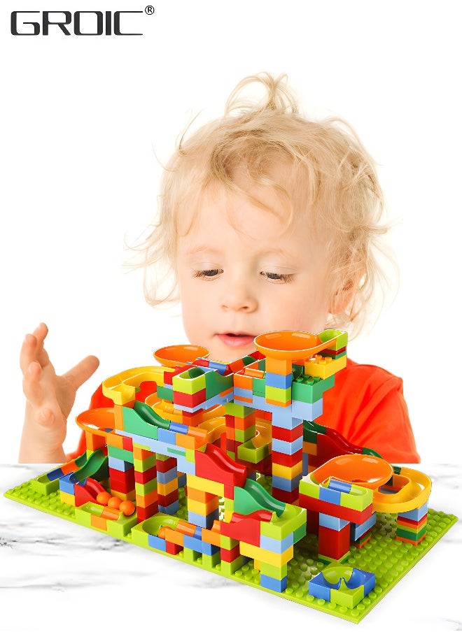 GROIC Marble Run Building Blocks, 330 PCS Classic Big Blocks STEM Toy Bricks Set Kids Race Track Compatible with Bulk Bricks Set for Boys Girls Toddler  - Image 4