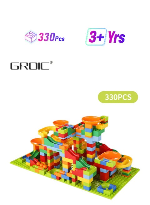 Marble Run Building Blocks, 330 PCS Classic Big Blocks STEM Toy Bricks Set Kids Race Track Compatible with Bulk Bricks Set for Boys Girls Toddler