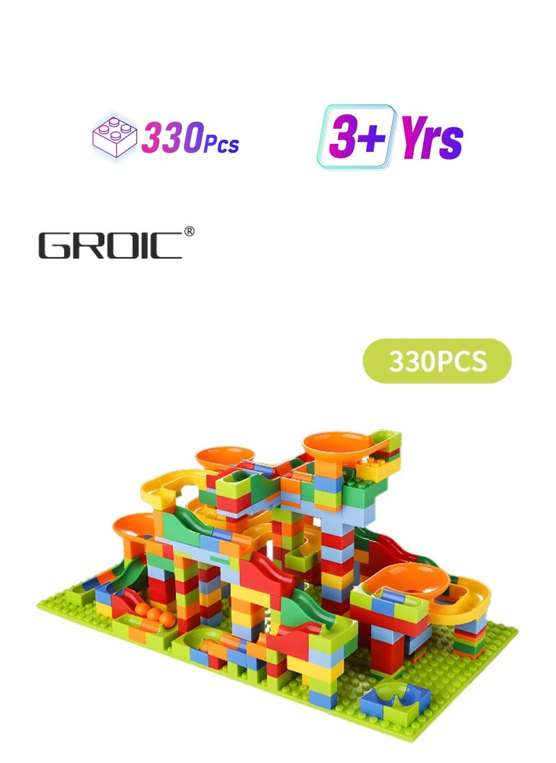 GROIC Marble Run Building Blocks, 330 PCS Classic Big Blocks STEM Toy Bricks Set Kids Race Track Compatible with Bulk Bricks Set for Boys Girls Toddler  - Image 1