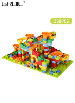 GROIC Marble Run Building Blocks, 330 PCS Classic Big Blocks STEM Toy Bricks Set Kids Race Track Compatible with Bulk Bricks Set for Boys Girls Toddler  - Image 1