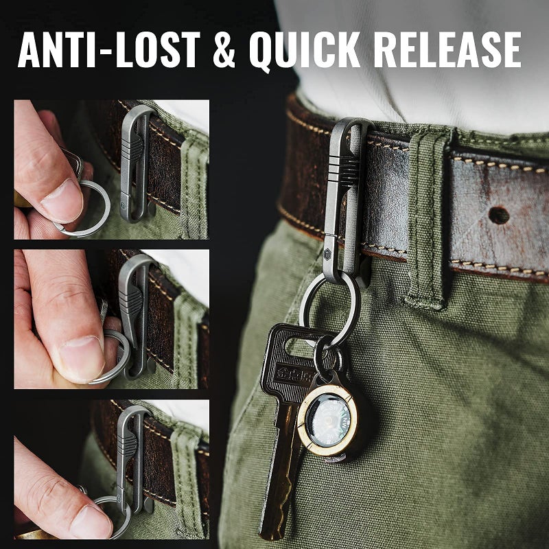 KeyUnity KM03 Titanium Keychain Clip Belt Loop Key Holder with Removable Key Ring for Duty Belt (Sandblasted) - Image 5