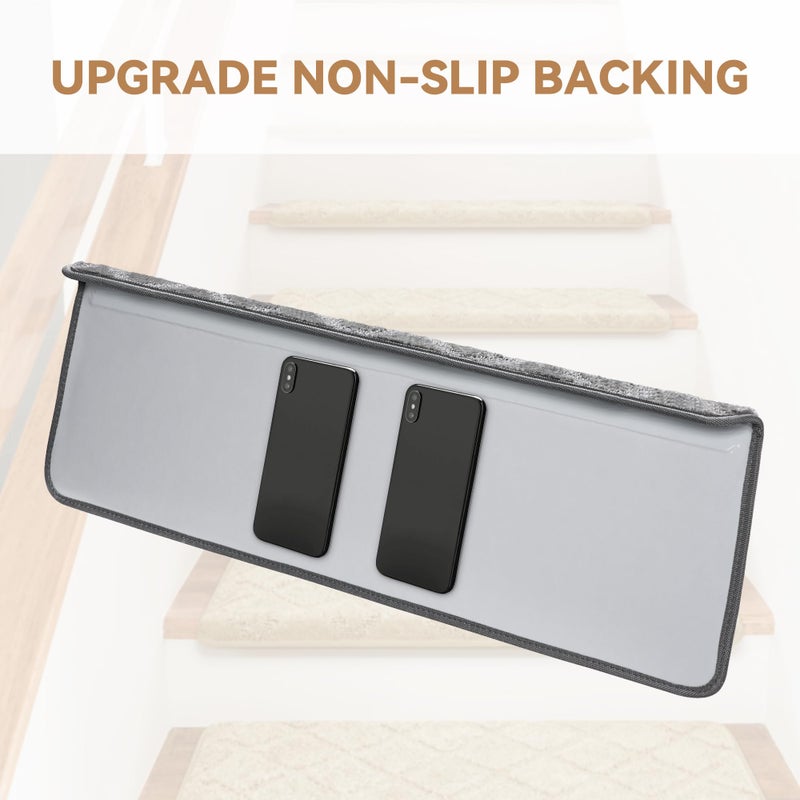 NEKL Bullnose Stair Treads Non Slip 9.5" x 32", 14 Pcs Carpet Stair Treads for Wooden Steps Indoor with Edge Protection, Reusable Peel and Stick TPU Backing Stair Runner Rugs - Diamond Pattern Grey. - Image 5