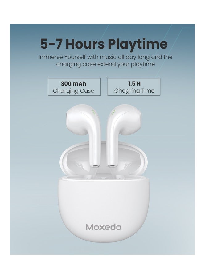 Moxedo True Wireless Earbuds S6 Bluetooth 5.3 7 Hours Playing Time 300 mAh Charging Case (White) - Image 5